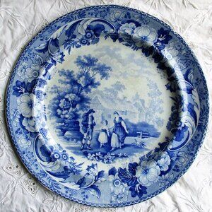 Antique English Blue White Transferware Plate The Reaper Bathwell & Goodfellow